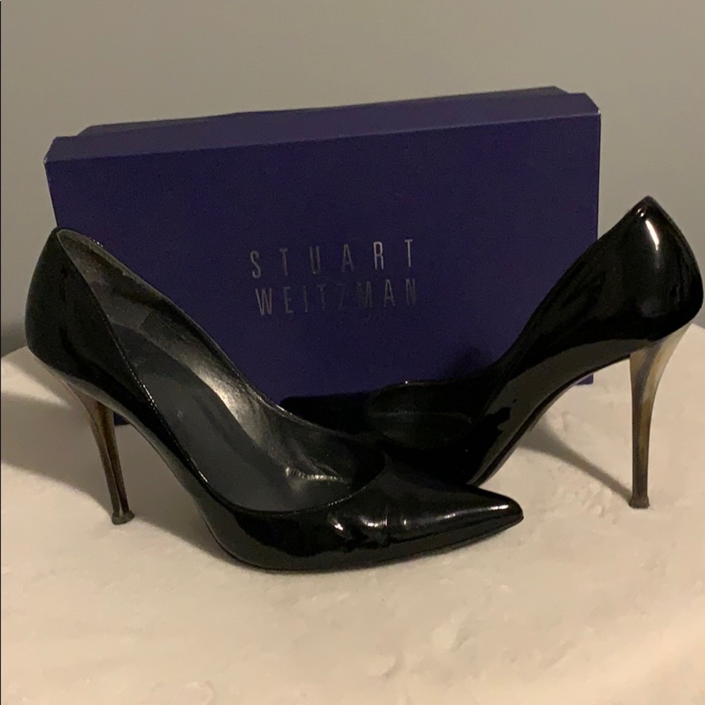 Stuart Weitzman Black Patient Leather Pumps